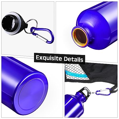10 Pcs Aluminum Water Bottle 20 oz Reusable Bottles Lightweight Leak Proof Aluminum Sports Travel Bottles with Twist Cap Buckle for Gym (Blue)