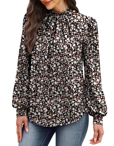 Blouses for Women Dressy Casual Long Sleeve Shirts for Women Business Casual Tops Mock Neck Womens Fall Fashion 2026 Work Clothes Early Spring Outfits for Teachers Clothing Floral Print L (01 - Floral Print / Large)