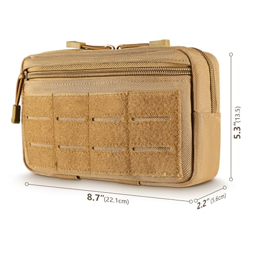 Tactical Molle Admin Pouch Utility Laser Cut EDC Tool Pouch Bag Horizontal Modular Pouches Include US Flag Patch and Keychain (Tan)