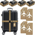 8 Pcs Luggage Straps Suitcase Tags Set for TSA Approved (Khaki / Airplane)