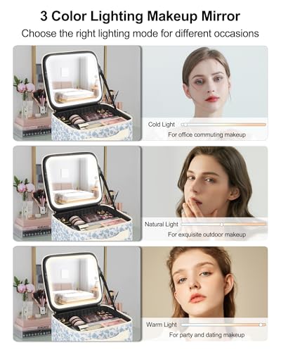 Makeup Bag with LED Mirror (A-Small / 02-Floral Print)