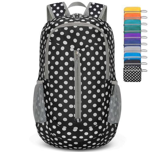 Lightweight Packable Backpack 25L (25L / Black, White Polka Dot)