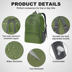 20L lightweight packable Hiking Daypack Foldable Backpack for Men Women Small Travel Outdoor Foldable Shoulder Bag (Army Green)