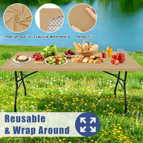 2 Pack Rectangle Spandex Fitted Table Cloth (Dark Khaki / 72" x 30" (Rectangular))