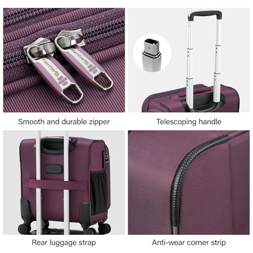 16 Inch Underseat Carry On Luggage with Wheels Small Suitcase Softside Luggage Bags for Travel Lightweight Suitcases with Wheels Travel Luggage Personal Item for Men and Women (Purple / 16 Inch)