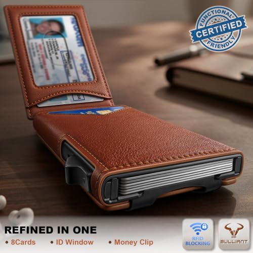 Men Slim Magnetic Leather Airtag Wallet Metal Case Money Clip (Brick Brown8798)