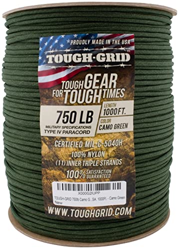 750 Paracord 100% Nylon (Camo Green / 1000 Ft.)