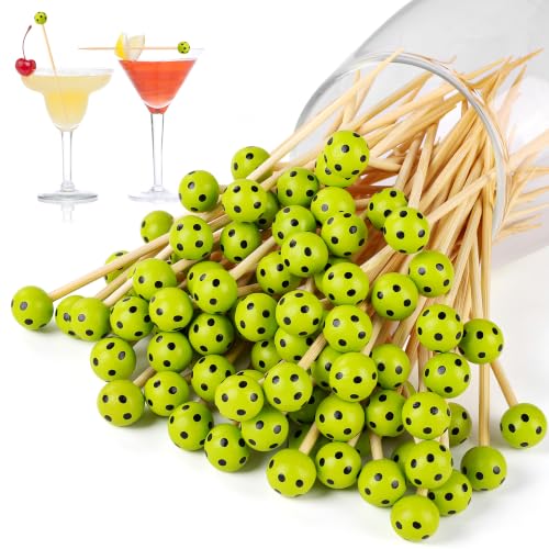 100 Pcs Pickleball Cocktail Picks Decorative Bamboo Cocktail Skewers (Pickleball)