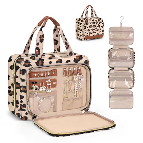 Toiletry Bag for Women (Large / With Jewelry Organizer Compartment / Leopard Print)