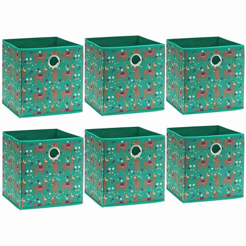 10 Inch Foldable Cube Storage Bins with Handles (6 Pack - 10" x 10" x 10" / Green - Lama)