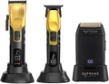 Supreme Trimmer 3-in-1 Barber Bundle | 2Spee Clipper, 2Spee Trimmer & Crunch Foil Shaver | Professional Beard Trimmer Men’s Hair Clipper Kit | (Gold)