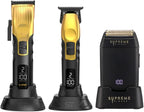 Supreme Trimmer 3-in-1 Barber Bundle | 2Spee Clipper, 2Spee Trimmer & Crunch Foil Shaver | Professional Beard Trimmer Men’s Hair Clipper Kit | (Gold)
