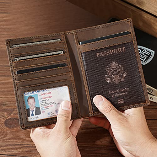 Polare Luxury RFID Blocking Leather Passport Holder Travel Wallet For Men and Women (V Dark Brown Compass)