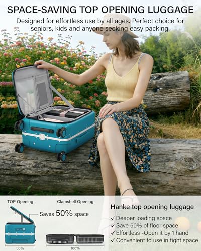 28 Inch Top Opening Checked Luggage with Cup Holder and USB Ports (Caribbean Blue / 28 Inch Pro)