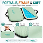 3-in-1 Foldable Gel Seat Cushion with Memory Foam Ergonomic Portable Cushion for Back Pain & Tailbone Relief - Perfect for Office Chair, Airplane Travel & Stadium Seats (18.5" x 15" x 2" Green) (Green)