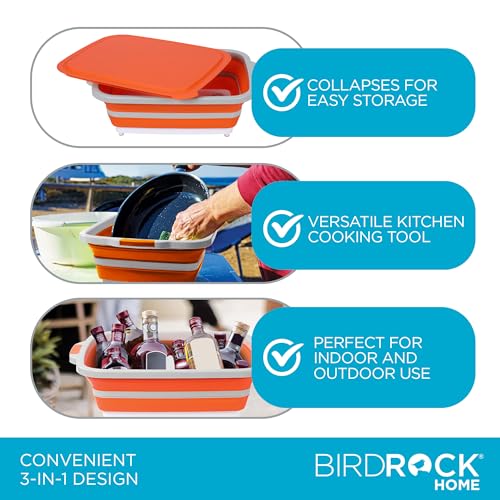 18L Collapsible BBQ Prep Tub with Lid (Orange / 22"L x 16"W x 7.1H")