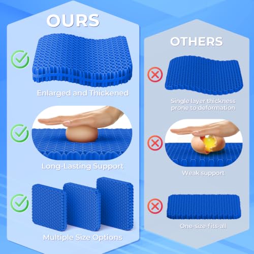 Gel Seat Cushion for Long Sitting (Black & Blue / 17.5×16.5×2.2 Inch)