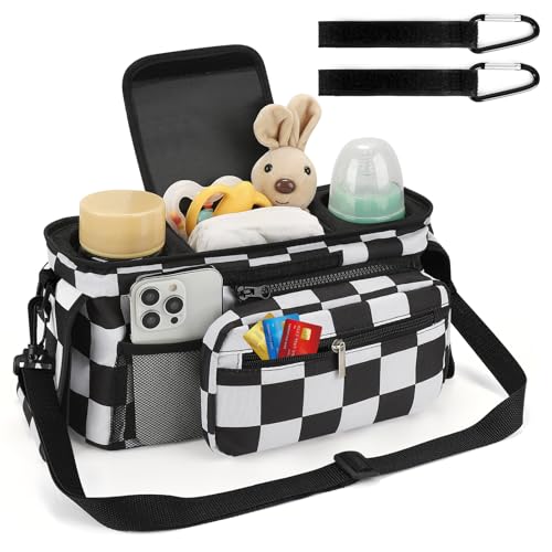 Universal Stroller Organizer with Insulated Cup Holder (Checkerboard / Classic Organizer)