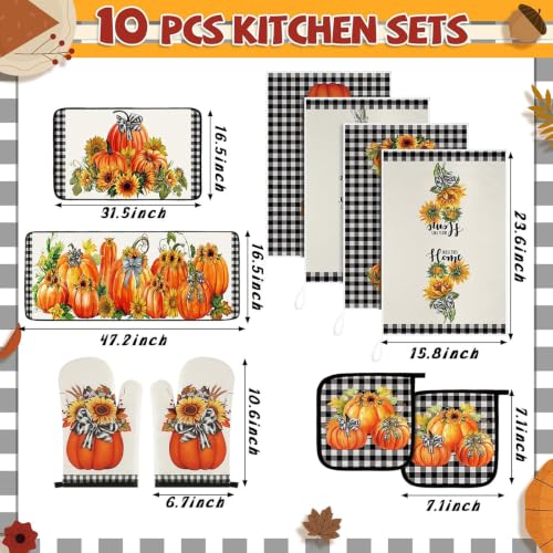 10 Pcs Fall Thanksgiving Pumpkin Kitchen Decor Set Sunflower (Orange / Pumpkin)