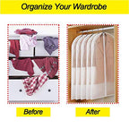 Garment Bags for Hanging Clothes 24" x 60" Coat Covers for Closet Foldable Washable Dress Bags for Hanging Clothes for Long Dress Dance Costumes Suits Gowns Coats (White / 24''X60'')