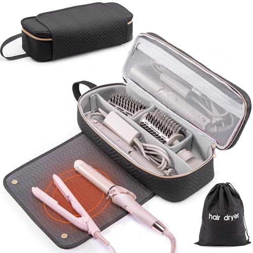 2IN1 Hair Tools Travel Bag with Heat Resistant Mat for Shark Flexstyle (X-large / Black)