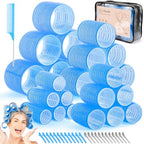 4 Sizes Hair Rollers Curlers Set with Clips for Women Girls (Blue)