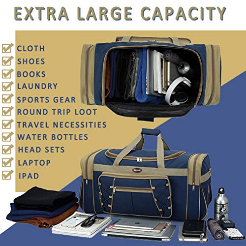 Travel Duffle Bags for Men 26" Weekender Over Night Carry On Bag Lightweight Extra Large Oxford Duffel Gym Sturdy Luggage Water (Blue)