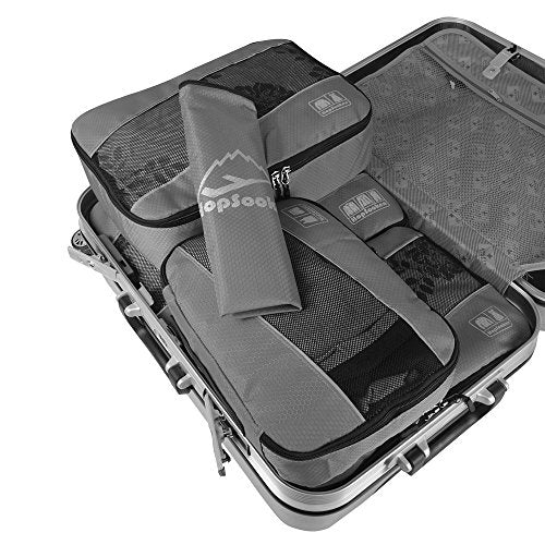5pc Packing Cubes Set Large Travel Luggage Organizer 4 Cubes 1 Laundry Pouch Bag (Gray)