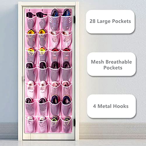 28 Pocket Over The Door Shoe Organizer (Pink-2 Pack of 28)