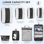 8 Set Compression Packing Cubes for Travel Essentials (Black)