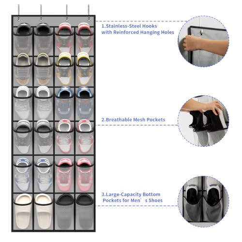 Over the Door Shoe Organizer (Grey-1pack of 24 pocket)