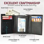 RFID Leather Trifold Wallets for Men ID Window (Rich Black)