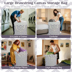 Canvas Laundry Bag with Handles & Drawstring 30"Wx35"H (Geom Wave L+ / L+ 30"Wx 35"H┃1 Pack)