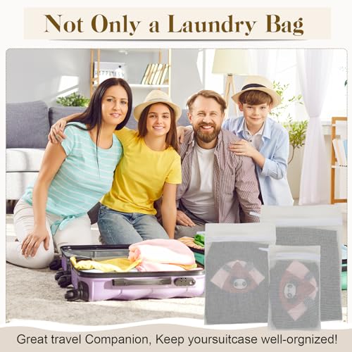 5 Piece Organic Cotton Laundry Bags with Zipper and Hanging Loop (White)