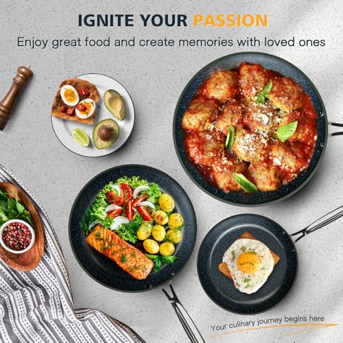 3-Piece 8”, 10”, 12” Forged Lightweight Frying Pan Set (3pc Fry Pan Set / Cozy Blue)