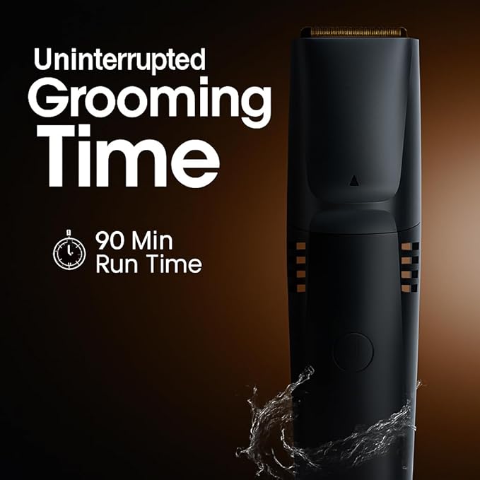 Vacutrim Cordless Mens Beard Trimmer, Rechargeable Electric Shaver with 20 Trim Setting Calibration Dial and Built-in Vacuum for Mustache, Sideburns. Facial Hair, Black, 7.5", As Seen On TV