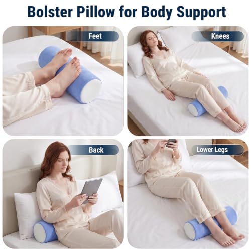 Neck Roll Cervical Pillow for Neck Pain Relief (Blue White / Large - 6.0" H)