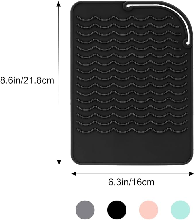 Flat Iron Heat Resistant Silicone Mat for Curling Iron, Hair Straightener Heat Pad, Curling Iron Sleeve, Travel Case Heat Resistant and Other Hair Styling Tools, for Counter, 9 x 6.5 in, Black