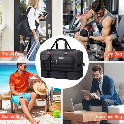 Duffle Bag for Men 60L Travel Canvas Weekender with Toiletry Bag (Classic Black)