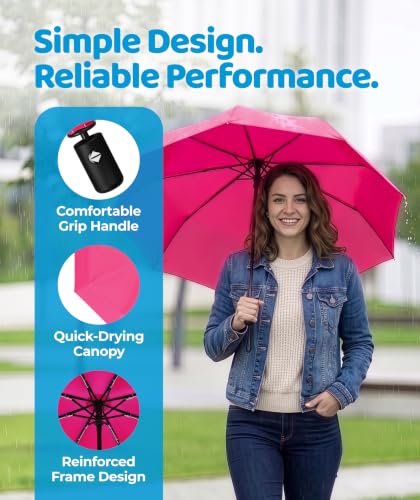 Windproof Compact Umbrellas for Rain (E. Pink (1 Pack))