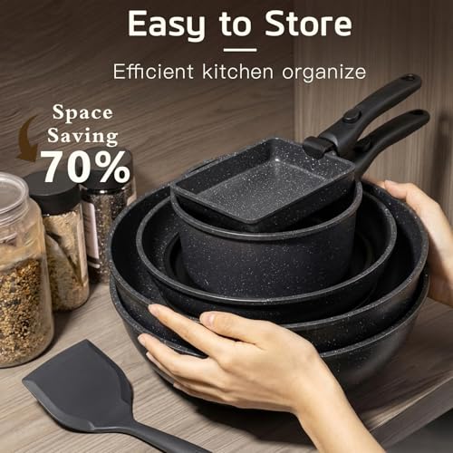 17PCS Pots and Pans Set Nonstick Cookware Set with Detachable Handle (Dark Gray / 17PCS-Big Size)