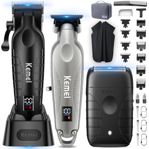 KM-2293 3-Piece Cordless Barber Kit with Foil Shaver, Silver (Silver)