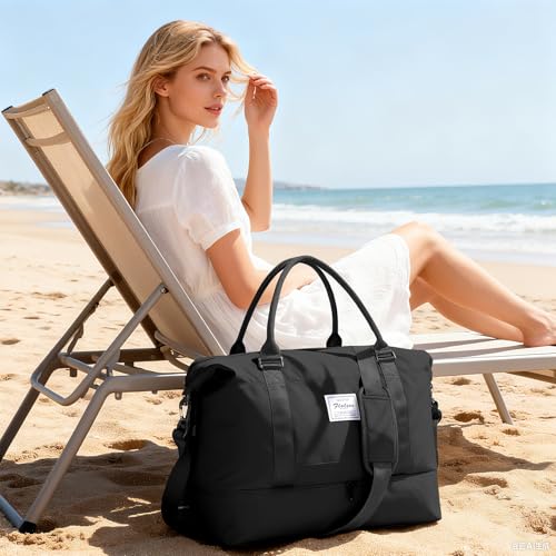 Travel Duffle Bag Expandable Overnight Foldable Carry On Bags for Women (A58-Black / XX-large)