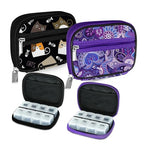 Weekly Travel Pill Organizer Cute Pill Case with 7 Day Pill Box (2 Cases + 2 Boxes / C. Black 03 + Purple 01)