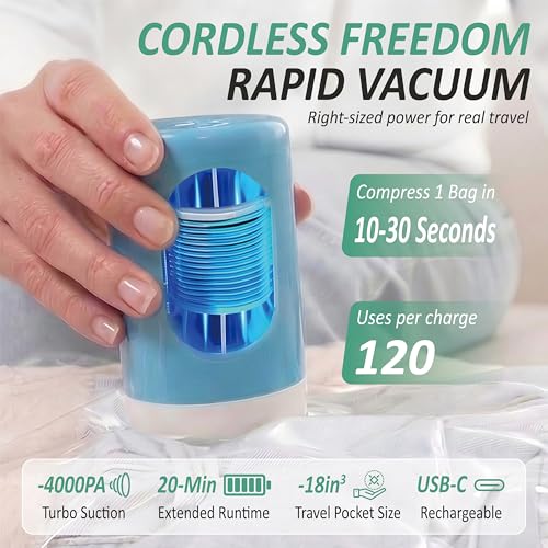 Travel Vacuum Storage Bags with Rechargeable Cordless USB Pump (Combo)