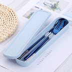 3 PCS Stainless Steel Travel Camping Flatware Set Fork Spoon Chopsticks with Portable Case (Blue)