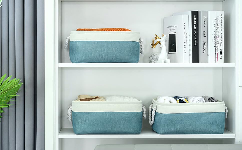 Fabric Storage Bins Baskets for Organizing (White And Green / 3PCS/Medium -13.8Lx9.8Wx6.7H)