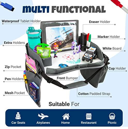 Kids Travel Tray with Dry Erase Board (Grey)