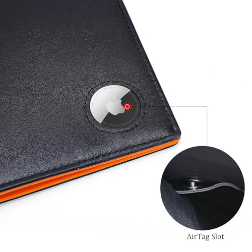 Polare Leather AirTag Passport Holder RFID Blocking Travel Bifold Wallet (Black/Brown with AirTag Slot)