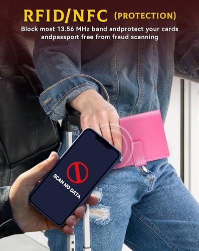Passport Holder Wallet Cover for Travel with Airtag RFID for Women Men (Pink)